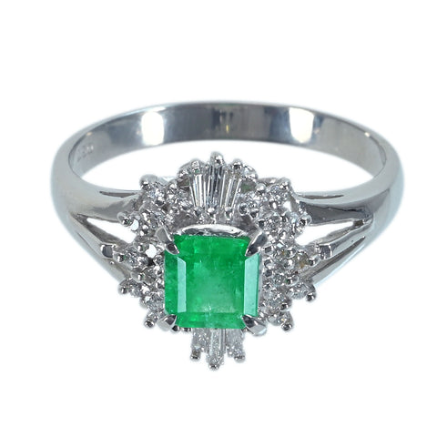 【中古】PT900 EMERALD  エメラルドリング E0.67ct D0.21ct ソーティング 5.0g #14