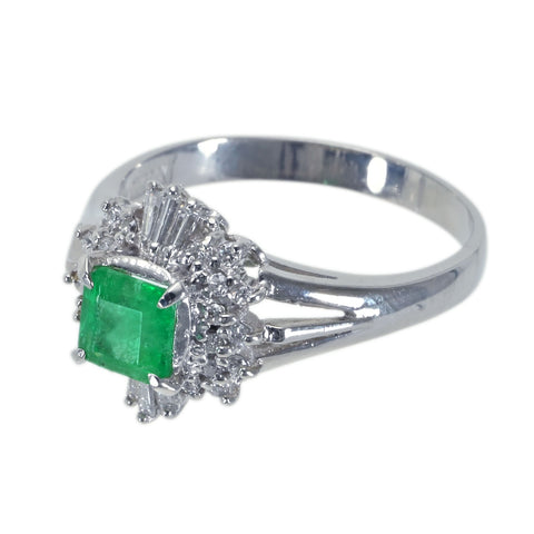 【中古】PT900 EMERALD  エメラルドリング E0.67ct D0.21ct ソーティング 5.0g #14