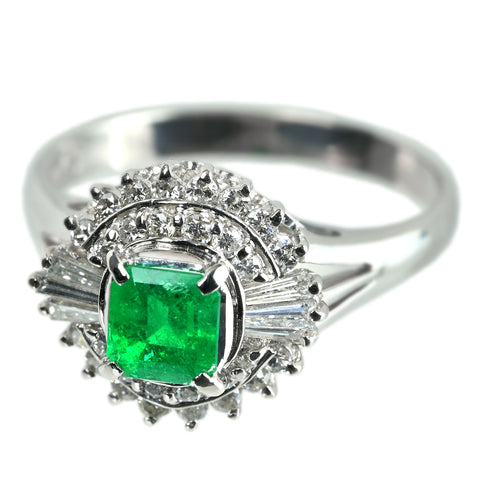 【中古】PT900 EMERALD エメラルド リング E0.48ct D0.39ct 4.9g #12