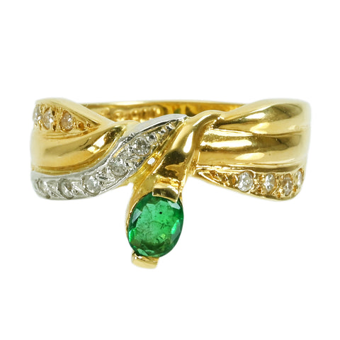 【中古】K18/PT900 EMERALD RING エメラルドリング E0.32ct D0.12ct ソーティング付き 4.8g #11