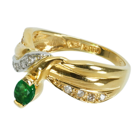 【中古】K18/PT900 EMERALD RING エメラルドリング E0.32ct D0.12ct ソーティング付き 4.8g #11