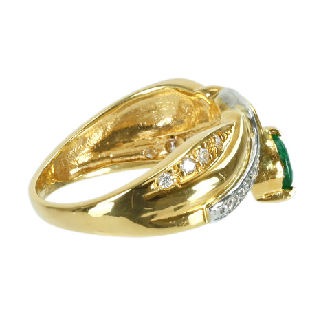 【中古】K18/PT900 EMERALD RING エメラルドリング E0.32ct D0.12ct ソーティング付き 4.8g #11