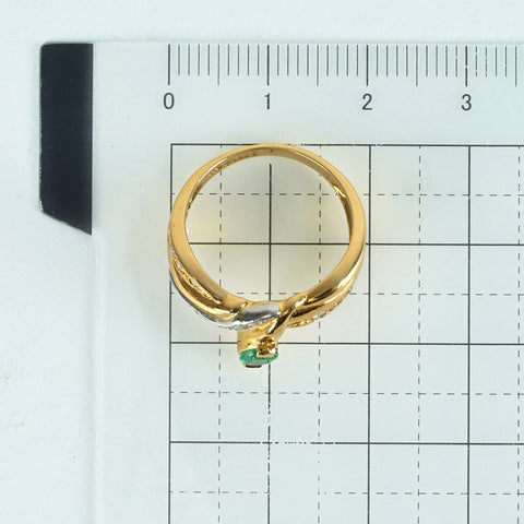 【中古】K18/PT900 EMERALD RING エメラルドリング E0.32ct D0.12ct ソーティング付き 4.8g #11
