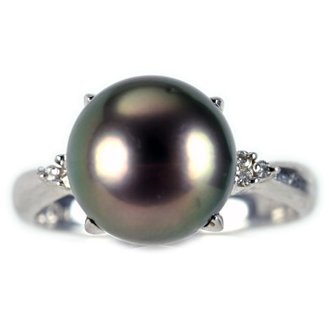 【中古】PT900 tahiti Pearl タヒチパールリング 10.2mm D0.04ct 5.4g #11.5