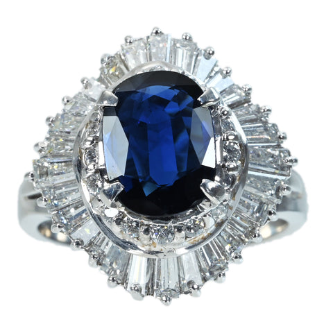 【中古】PT900 SAPPHIRE RING サファイアリング S2.12ct D1.92ct CGLソーティング 11.6g #11.5