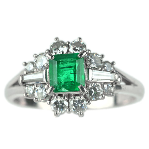 【中古】PT900 EMERALD エメラルド リング E0.60ct D0.70ct 6.4g #15