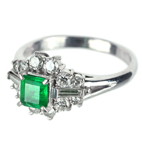 【中古】PT900 EMERALD エメラルド リング E0.60ct D0.70ct 6.4g #15