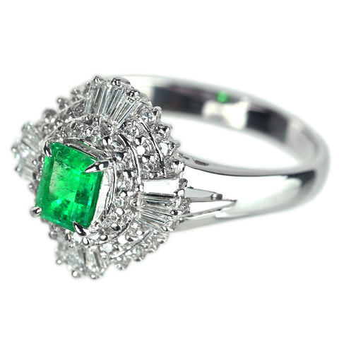 【中古】PT900 EMERALD エメラルド リング E0.58ct D0.57ct 6.8g #15