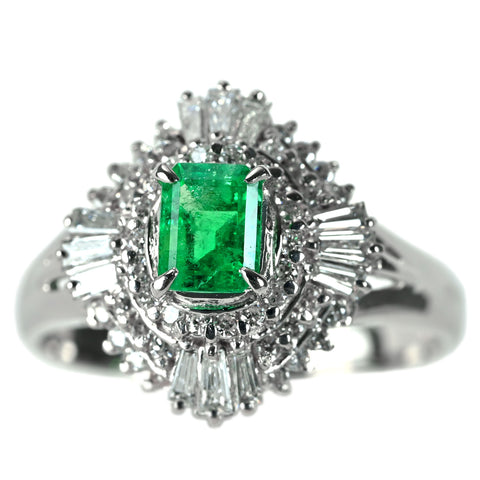 【中古】PT900 EMERALD エメラルド リング E0.58ct D0.57ct 6.8g #15