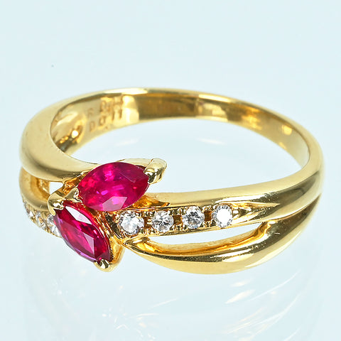 【中古】K18YG RUBYルビーリング R0.44ct D0.11ct 4.4g #11