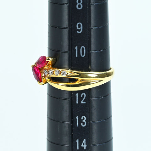 【中古】K18YG RUBYルビーリング R0.44ct D0.11ct 4.4g #11