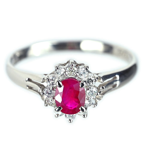 【中古】PT850 RUBY ルビーリング R0.50ct D0.16ct 中央宝石研究所ソーティング 2.6g ＃12