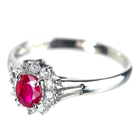 【中古】PT850 RUBY ルビーリング R0.50ct D0.16ct 中央宝石研究所ソーティング 2.6g ＃12