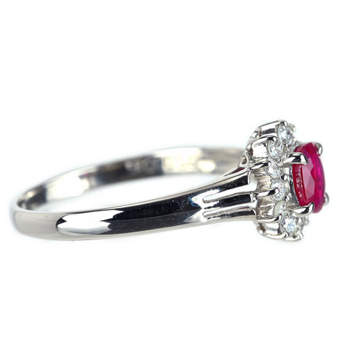 【中古】PT850 RUBY ルビーリング R0.50ct D0.16ct 中央宝石研究所ソーティング 2.6g ＃12