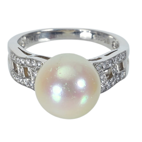 【中古】PT900 SEA PEARL白蝶パールリング 10.8mm D0.18ct 6.9g #13