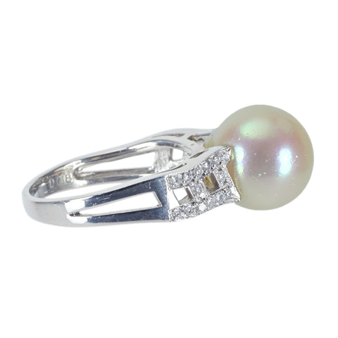 【中古】PT900 SEA PEARL白蝶パールリング 10.8mm D0.18ct 6.9g #13