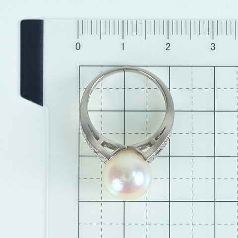 【中古】PT900 SEA PEARL白蝶パールリング 10.8mm D0.18ct 6.9g #13