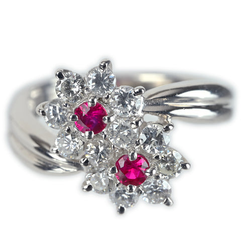 【中古】PT900 RUBY ルビーリング R0.20ct D0.86ct 6.7g #11