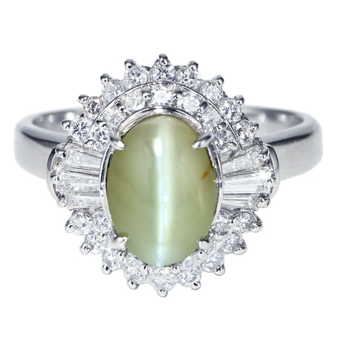 【中古】PT900 CAT'S EYE RING クリソベリルキャッツアイリング CE3.88ct D0.71ct 8.7g #16