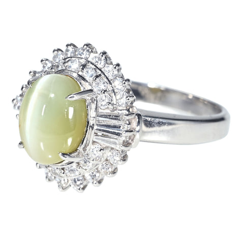 【中古】PT900 CAT'S EYE RING クリソベリルキャッツアイリング CE3.88ct D0.71ct 8.7g #16