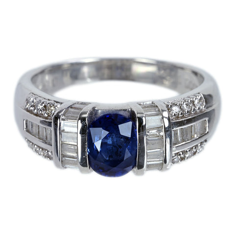 【中古】PT900 SAPPHIREサファイアリング S1.09ct D0.75ct 6.9g #14