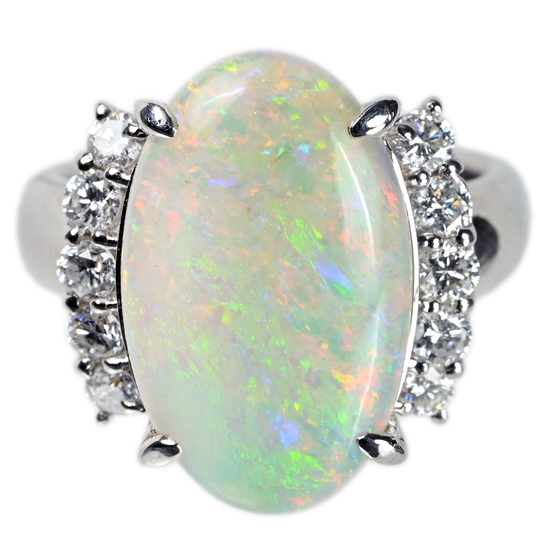 中古】PT900 WHITE OPAL ホワイトオパールリング OP4.30ct D0.59ct