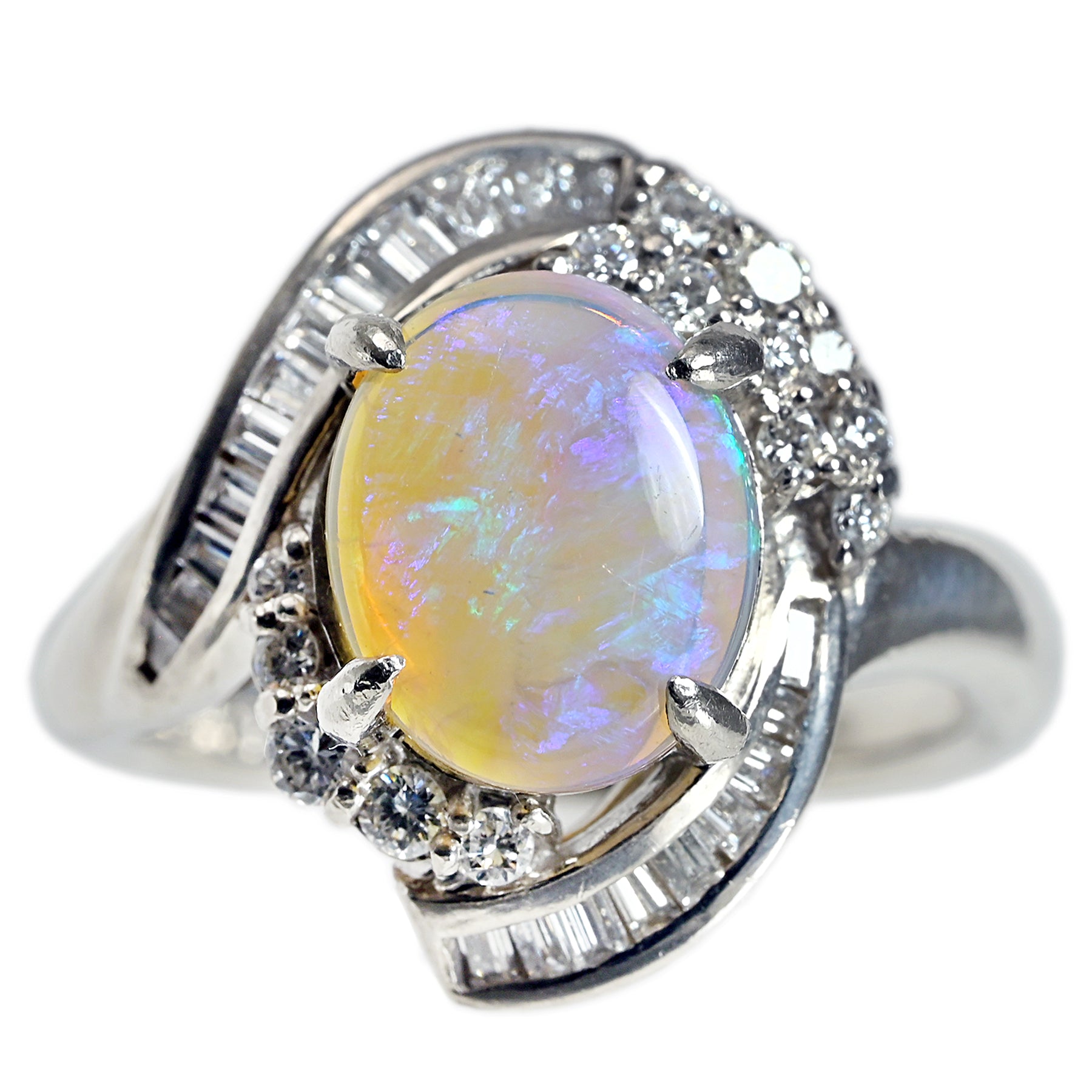 値下げ Pt900 天然オパール リング 中古】PT900 OPAL オパールリング OP2.49ct D0.60ct 10.1g #15.5