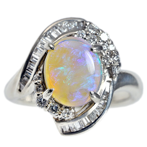 【中古】PT900 OPAL オパールリング OP2.49ct D0.60ct 10.1g #15.5