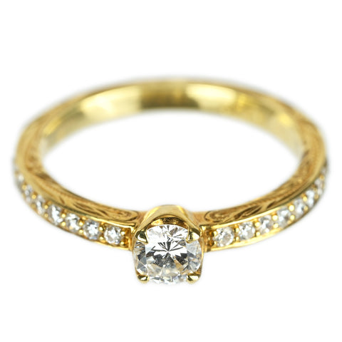 【中古】MAXI マキシ K18YGダイヤモンドリング D0.272ct D0.20ct #10 2.6g