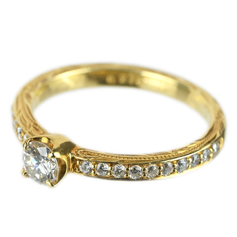 【中古】MAXI マキシ K18YGダイヤモンドリング D0.272ct D0.20ct #10 2.6g