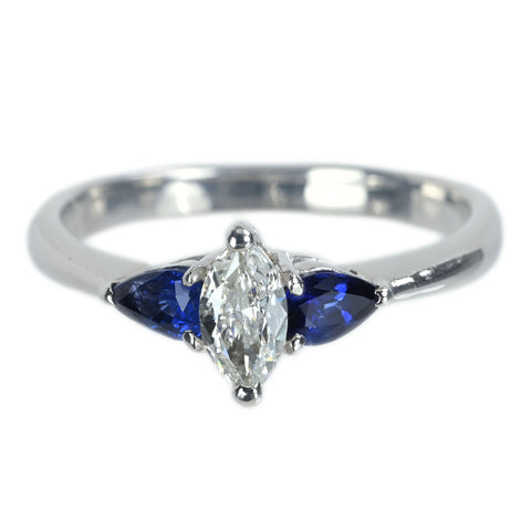 【中古】PT900 DIAMONDダイヤモンド・サファイアリングD0.26ct S0.55ct 3.9g #11