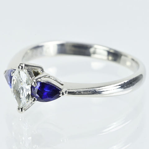 【中古】PT900 DIAMONDダイヤモンド・サファイアリングD0.26ct S0.55ct 3.9g #11