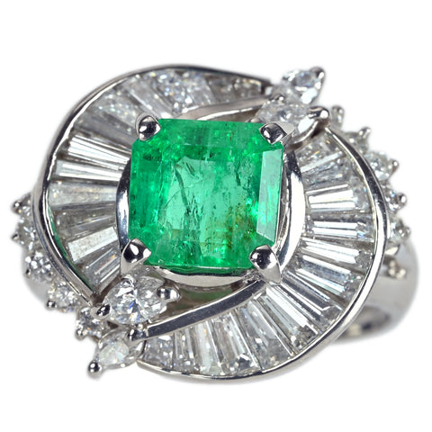 【中古】PT900 EMERALD エメラルドリング E2.02ct D1.69ct 10g