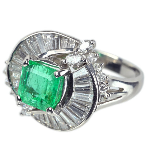 【中古】PT900 EMERALD エメラルドリング E2.02ct D1.69ct 10g