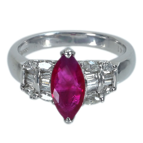 【中古】PT900 RUBYルビーリング R1.18ct D0.41ct 7.2g #12