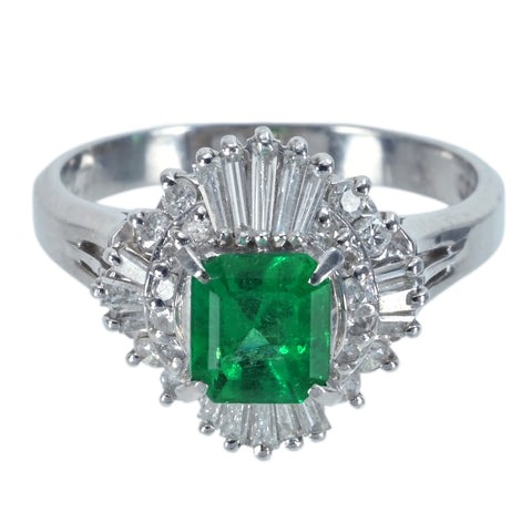 [Used] PT900 Emerald Ring Emerald 0.75ct D0.47ct 4.8g #9 