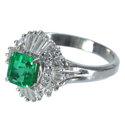[Used] PT900 Emerald Ring Emerald 0.75ct D0.47ct 4.8g #9 