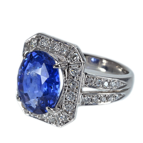 【中古】PT900 SAPPHIRE RING スリランカ産サファイアリング S5.398ct D0.65ct GRS何晏別書 12.1g #11　