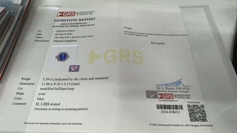 【中古】PT900 SAPPHIRE RING スリランカ産サファイアリング S5.398ct D0.65ct GRS何晏別書 12.1g #11　