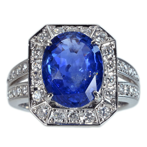 【中古】PT900 SAPPHIRE RING スリランカ産サファイアリング S5.398ct D0.65ct GRS何晏別書 12.1g #11　