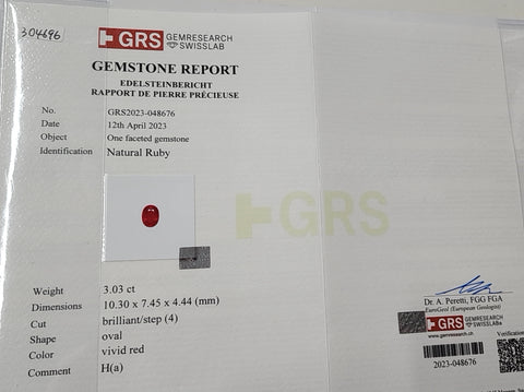 【中古】PT900 RUBY RING ルビーリング R3.03ct D0.34ct GRSヴィヴィッドレッド鑑別書 7.0g # 13