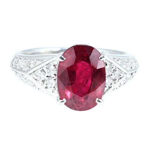 【中古】PT900 RUBY RING ルビーリング R3.03ct D0.34ct GRSヴィヴィッドレッド鑑別書 7.0g # 13