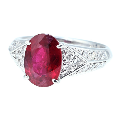 【中古】PT900 RUBY RING ルビーリング R3.03ct D0.34ct GRSヴィヴィッドレッド鑑別書 7.0g # 13