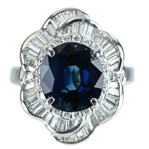【中古】PT900 SAPPHIREサファイアリング S4.19ct D1.00ct CGLソーティング 15.5g #13.5
