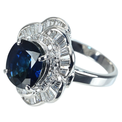 【中古】PT900 SAPPHIREサファイアリング S4.19ct D1.00ct CGLソーティング 15.5g #13.5