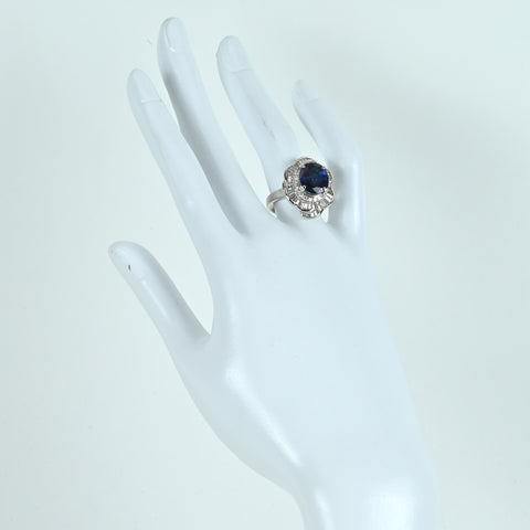 【中古】PT900 SAPPHIREサファイアリング S4.19ct D1.00ct CGLソーティング 15.5g #13.5