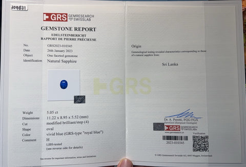 【中古】PT900 SAPPHIRE RING スリランカ産サファイアリング S5.05ct GRS Royal Blue 鑑別書11.4g  #10