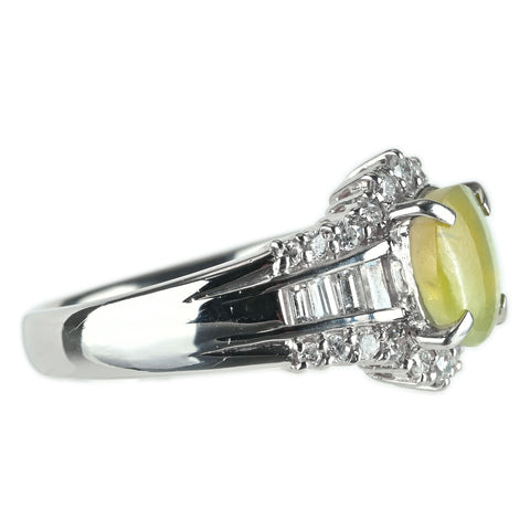 【中古】PT900 CATS EYE キャッツアイ リング CE1.49ct D0.52ct 7.7g #11