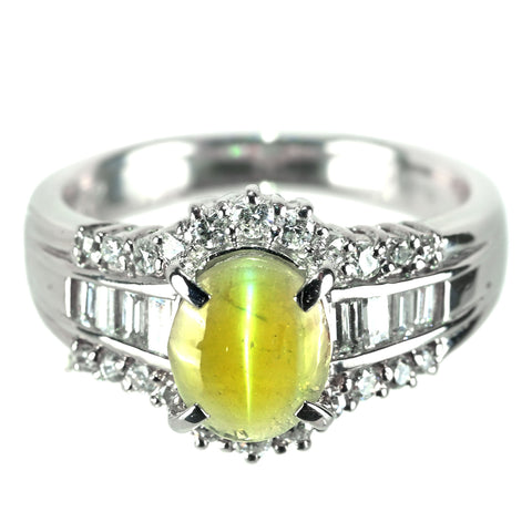 【中古】PT900 CATS EYE キャッツアイ リング CE1.49ct D0.52ct 7.7g #11