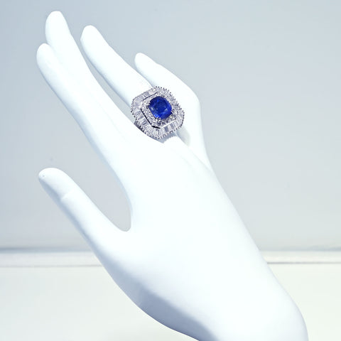 【中古】PT900 SAPPHIRE RING スリランカ産 サファイアリング S6.94ct D3.61ct GRS Royal Blue 鑑別書 18.7g # 11